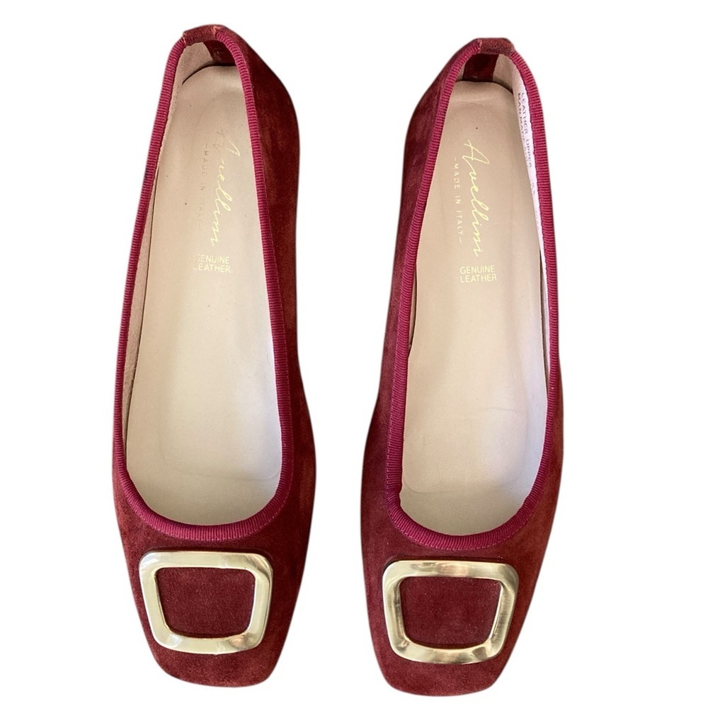 Avellini Burgundy Suede Ballet Flats Square Toe Buckle Size 9.5 - Picture 4 of 11